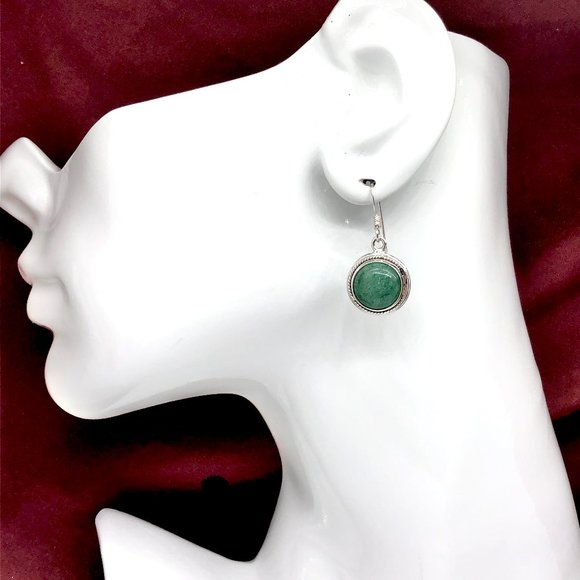 Womens Dangle Earrings Chakra Stone Green Aventurine - Sterling Silver - Picture 3 of 5